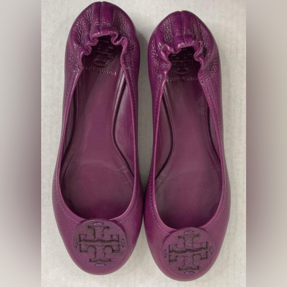 Tory Burch Purple Pebbled Leather Slip-On Emblem Cap Ballet Flats 8M - Picture 16 of 16